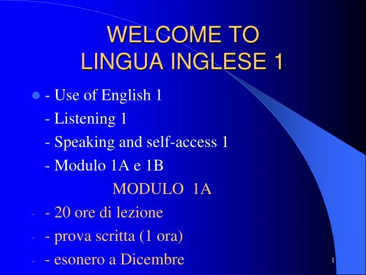 welcome to lingua inglese 1