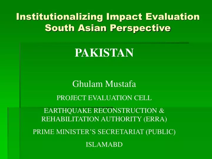 institutionalizing impact evaluation south asian perspective