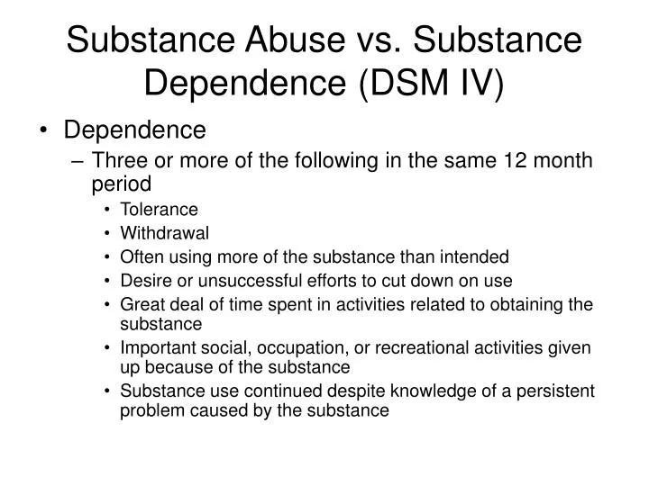 substance abuse vs substance dependence dsm iv