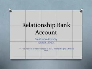 Relationship Bank Account