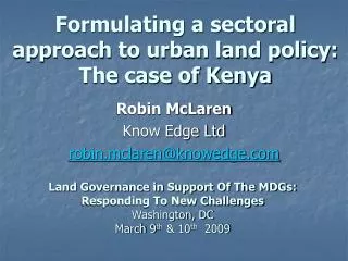 Formulating a sectoral approach to urban land policy: The case of Kenya