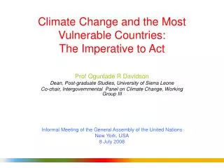 Climate Change and the Most Vulnerable Countries: The Imperative to Act