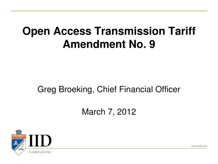 open access transmission tariff amendment no 9