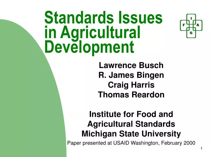 standards issues in agricultural development