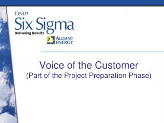 Voice of the Customer (Part of the Project Preparation Phase)