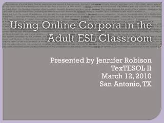 Using Online Corpora in the Adult ESL Classroom
