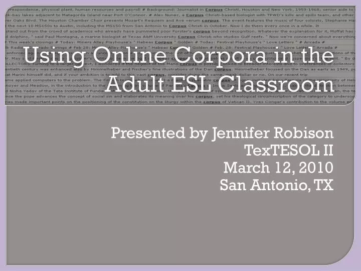 using online corpora in the adult esl classroom