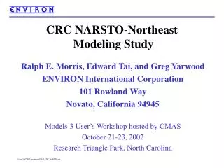 CRC NARSTO-Northeast Modeling Study