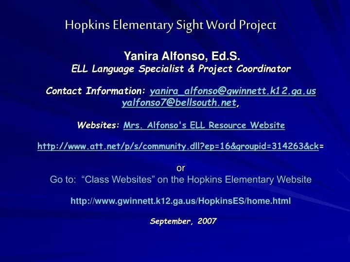 hopkins elementary sight word project