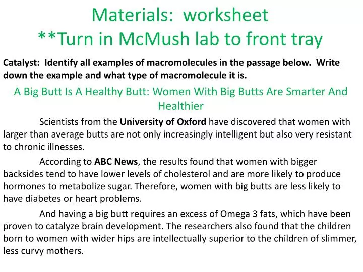 materials worksheet turn in mcmush lab to front tray