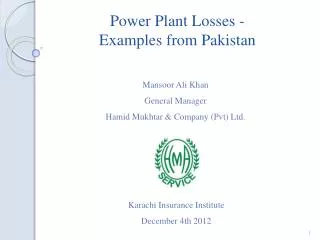 Power Plant Losses - Examples from Pakistan