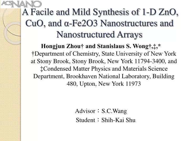 a facile and mild synthesis of 1 d zno cuo and fe2o3 nanostructures and nanostructured arrays