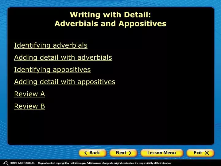 writing with detail adverbials and appositives