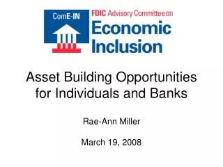 Asset Building Opportunities for Individuals and Banks