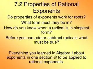 7.2 Properties of Rational Exponents