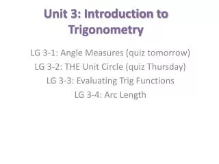 Unit 3: Introduction to Trigonometry