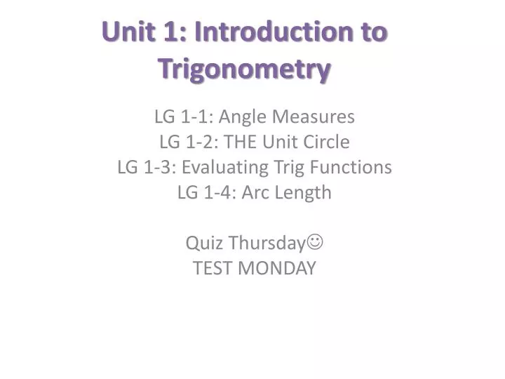 unit 1 introduction to trigonometry