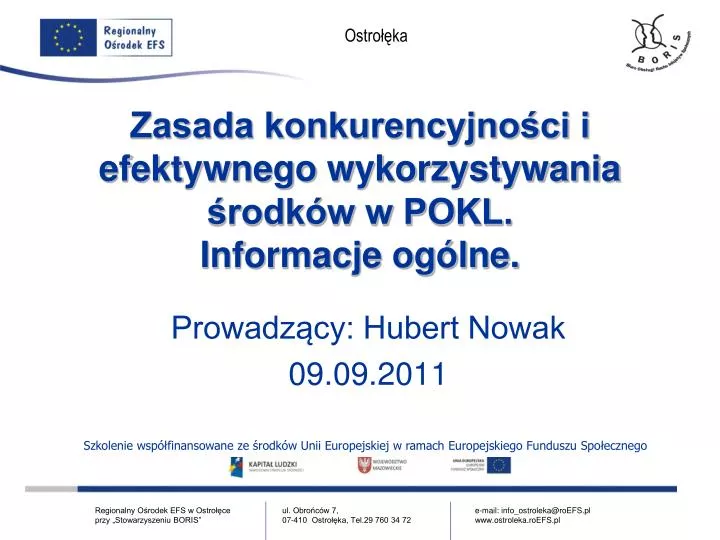 zasada konkurencyjno ci i efektywnego wykorzystywania rodk w w pokl informacje og lne