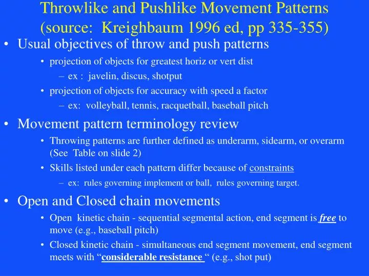 throwlike and pushlike movement patterns source kreighbaum 1996 ed pp 335 355