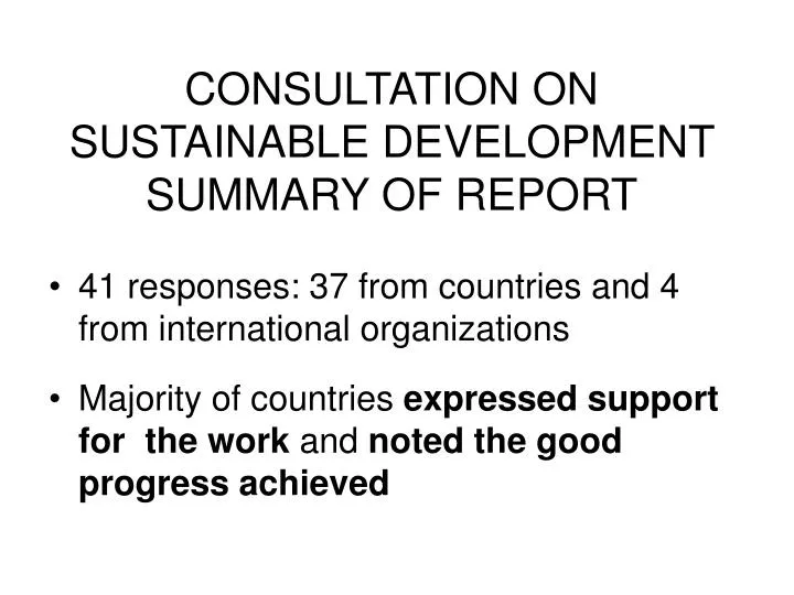 consultation on sustainable development summary of report