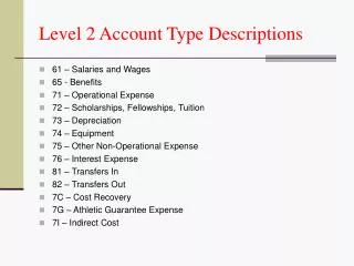 Level 2 Account Type Descriptions