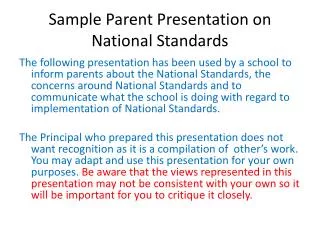 Sample Parent Presentation on National Standards