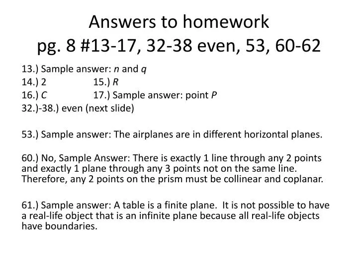 answers to homework pg 8 13 17 32 38 even 53 60 62
