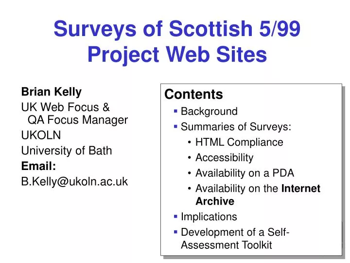 surveys of scottish 5 99 project web sites