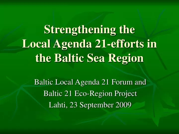 strengthening the local agenda 21 efforts in the baltic sea region
