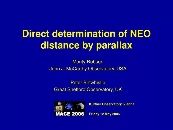direct determination of neo distance by parallax