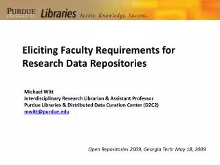 Michael Witt Interdisciplinary Research Librarian &amp; Assistant Professor