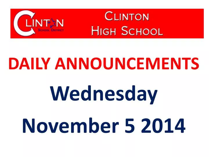 daily announcements wednesday november 5 2014