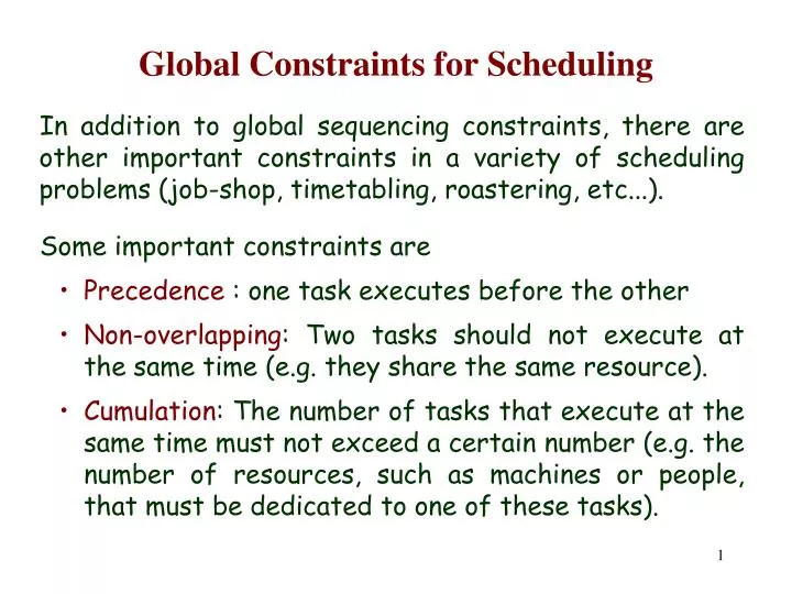 global constraints for scheduling