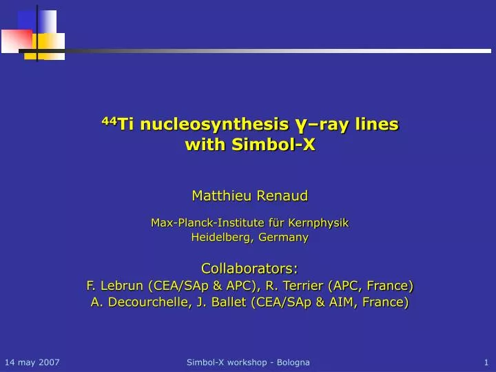 44 ti nucleosynthesis ray lines with simbol x