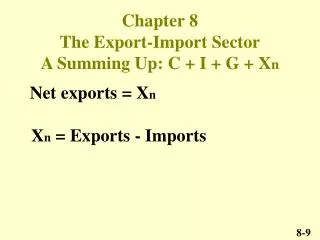 Chapter 8 The Export-Import Sector A Summing Up: C + I + G + X n