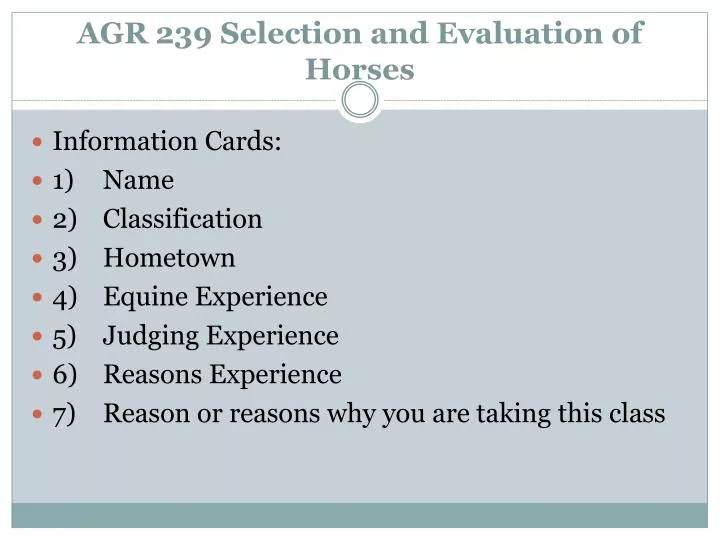 agr 239 selection and evaluation of horses