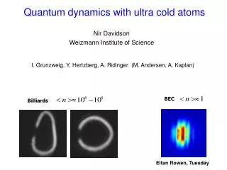 Quantum dynamics with ultra cold atoms