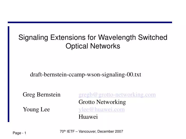 signaling extensions for wavelength switched optical networks