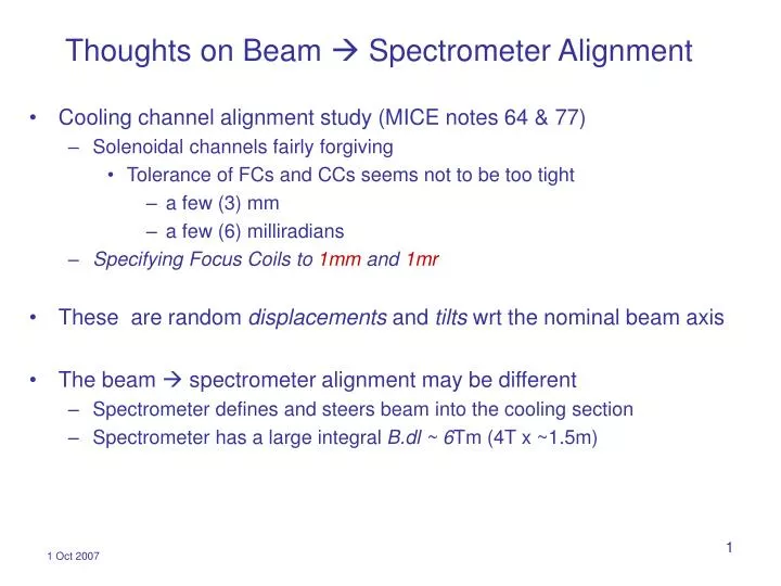 thoughts on beam spectrometer alignment