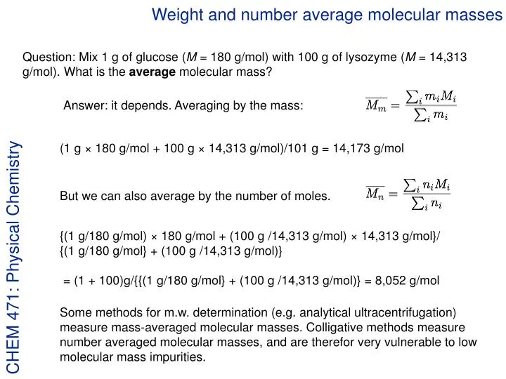 weight and number average molecular masses