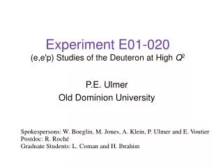 Experiment E01-020 (e,e'p) Studies of the Deuteron at High Q 2