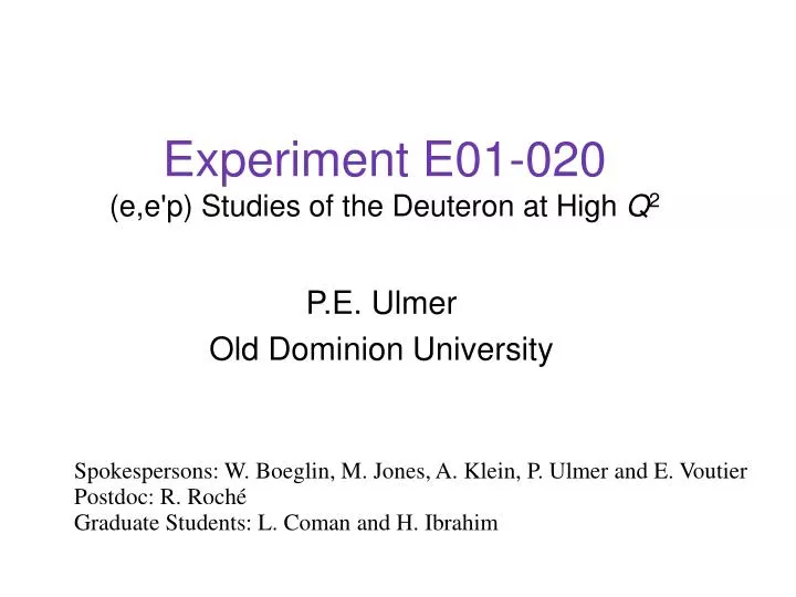 experiment e01 020 e e p studies of the deuteron at high q 2