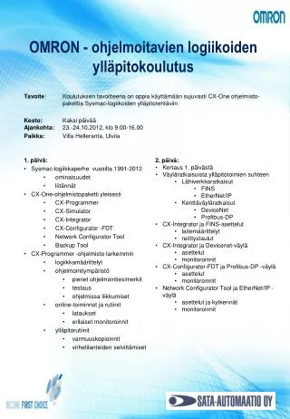 omron ohjelmoitavien logiikoiden yll pitokoulutus