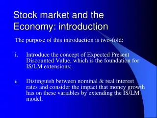 Stock market and the Economy: introduction