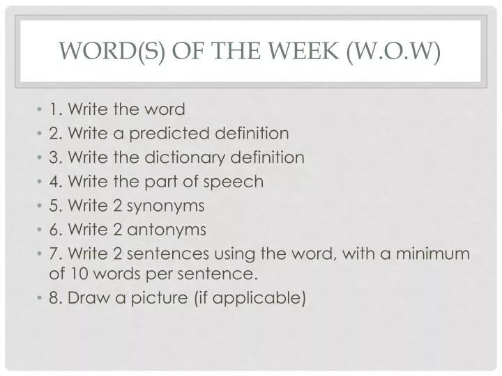 word s of the week w o w