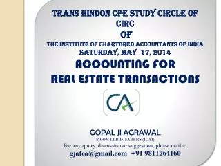 TRANS HINDON CPE STUDY CIRCLE OF CIRC OF THE INSTITUTE OF CHARTERED ACCOUNTANTS OF INDIA