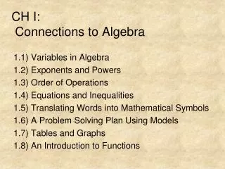 CH I: Connections to Algebra
