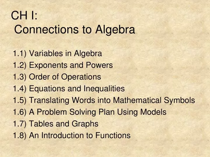 ch i connections to algebra