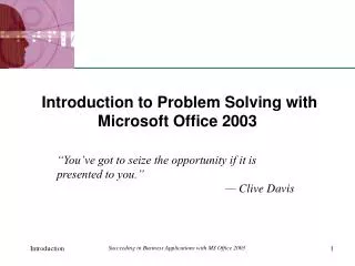 Introduction to Problem Solving with Microsoft Office 2003