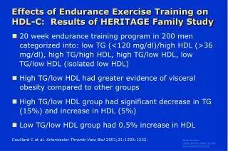 Effects of Endurance Exercise Training on HDL-C: Results of HERITAGE Family Study